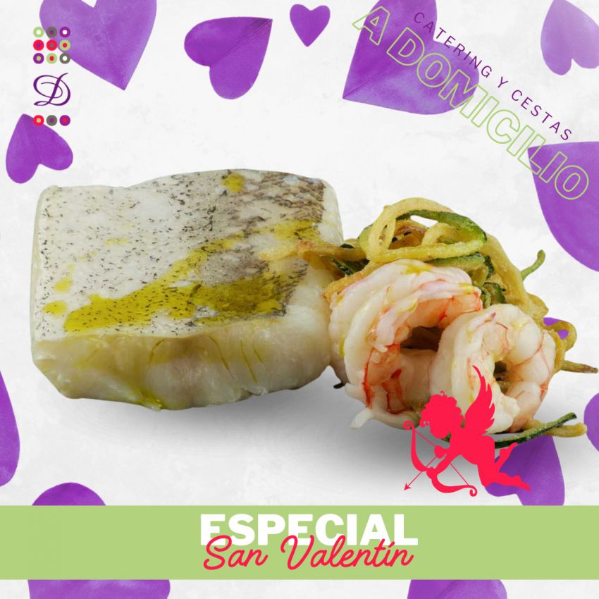 Corvina confitada con gulas y gambas